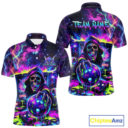 Thunder Skull men's bowling polo shirt, custom dripping bowling team jersey, personalized bowling apparel