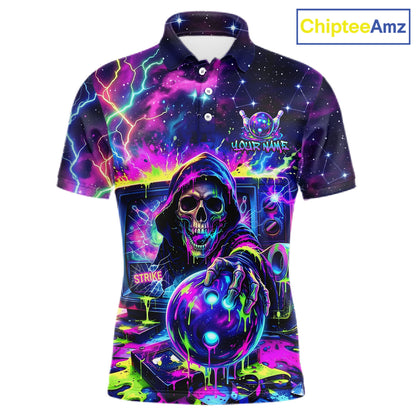 Thunder Skull men's bowling polo shirt, custom dripping bowling team jersey, personalized bowling apparel