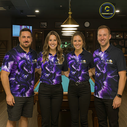 Men women billiard team wearing Thunder Lightning Dragon custom billiard jerseys, league pool uniforms