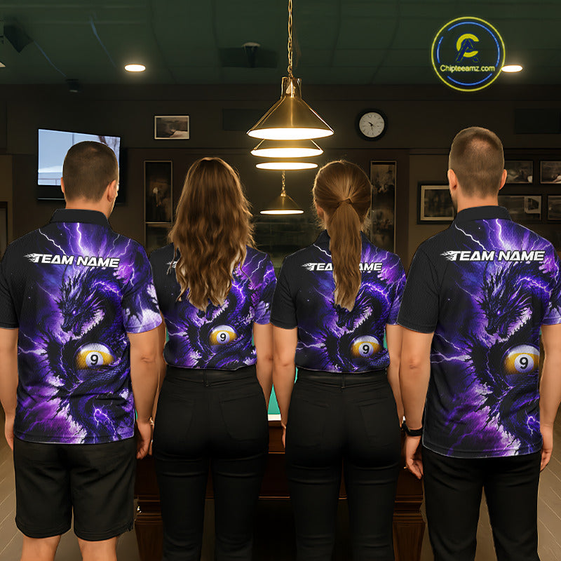 Men women billiard team wearing Thunder Lightning Dragon custom billiard jerseys, league pool uniforms