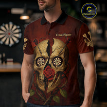 Load image into Gallery viewer, Custom Red Roses Cracked Skull Halloween Dart Polo Shirt For Men Grunge Dart Team Jersey NYN1475