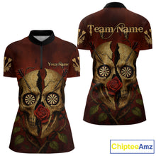 Load image into Gallery viewer, Custom Red Roses Cracked Skull Halloween Dart 1/4-Zip Shirt For Women Grunge Dart Team Jersey NYN1475