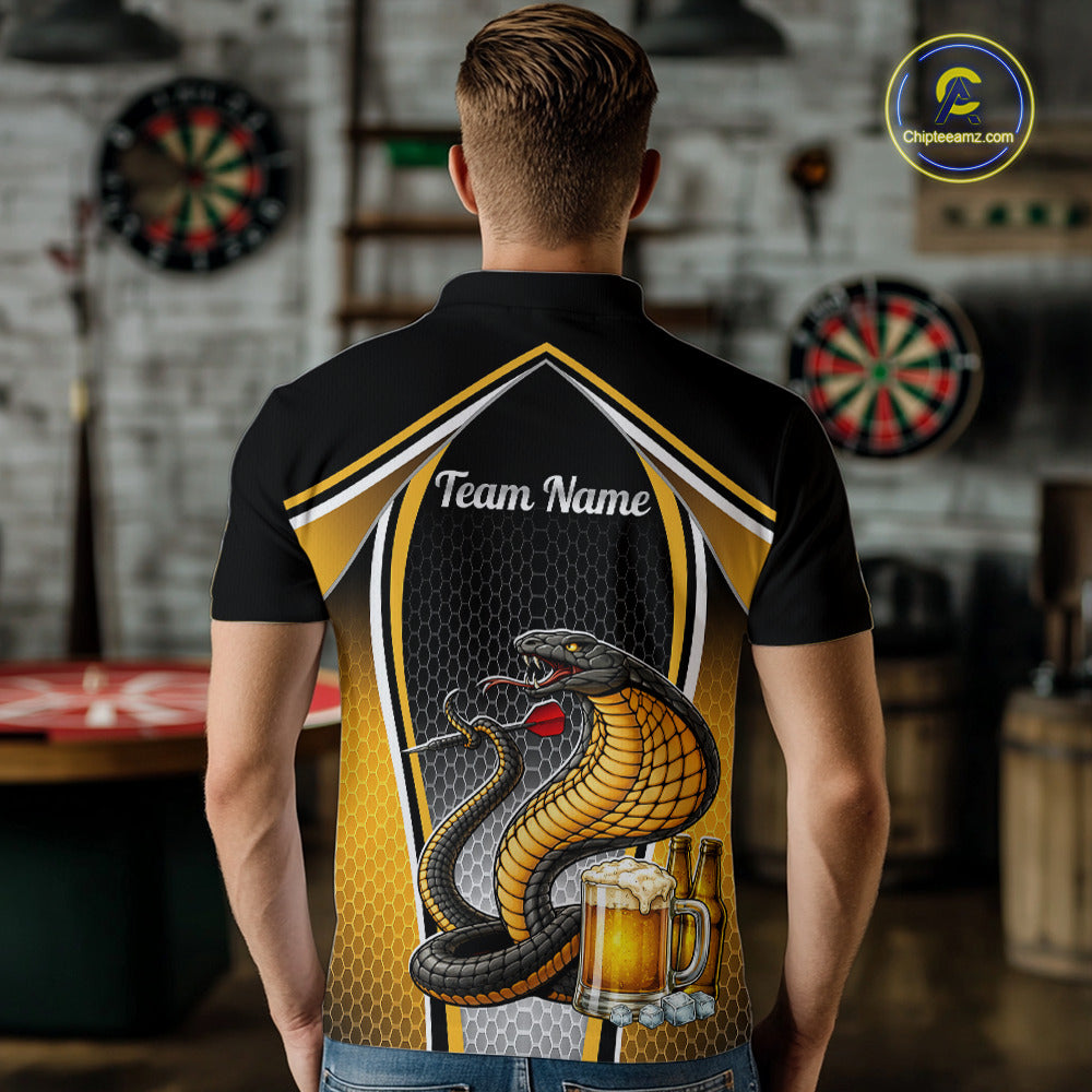 Funny Cobra Cheer Beers Polo & 1/4-Zip Shirt Custom Black & Yellow Cobra Men Best Dart Team Shirts NYN2897