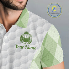 Load image into Gallery viewer, Mens Golf Polo Shirt Argyle Pattern Golf Shirts For Mens Green Argyle And White Golf Ball Gifts NYN2906