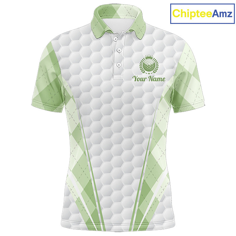 Mens Golf Polo Shirt Argyle Pattern Golf Shirts For Mens Green Argyle And White Golf Ball Gifts NYN2906