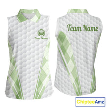 Load image into Gallery viewer, Womens Sleeveless Golf Polo Shirt Argyle Pattern Golf Shirts For Womens Green Argyle And White Golf Ball Gifts NYN2906