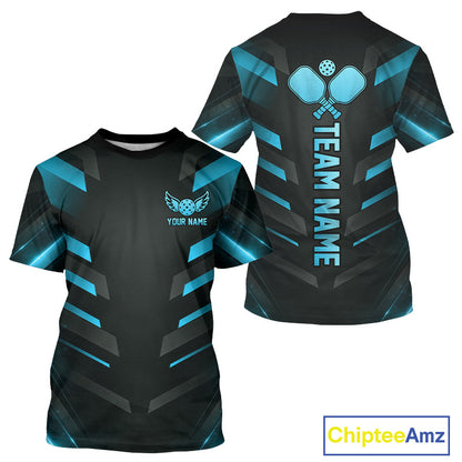Custom Turquoise And Black Pickleball T-Shirt For Men, Lightning Pickleball Tournament Shirt NYN3857