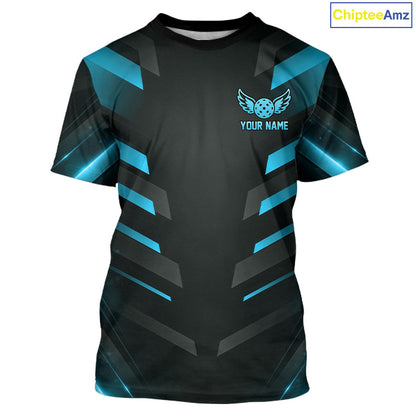 Custom Turquoise And Black Pickleball T-Shirt For Men, Lightning Pickleball Tournament Shirt NYN3857