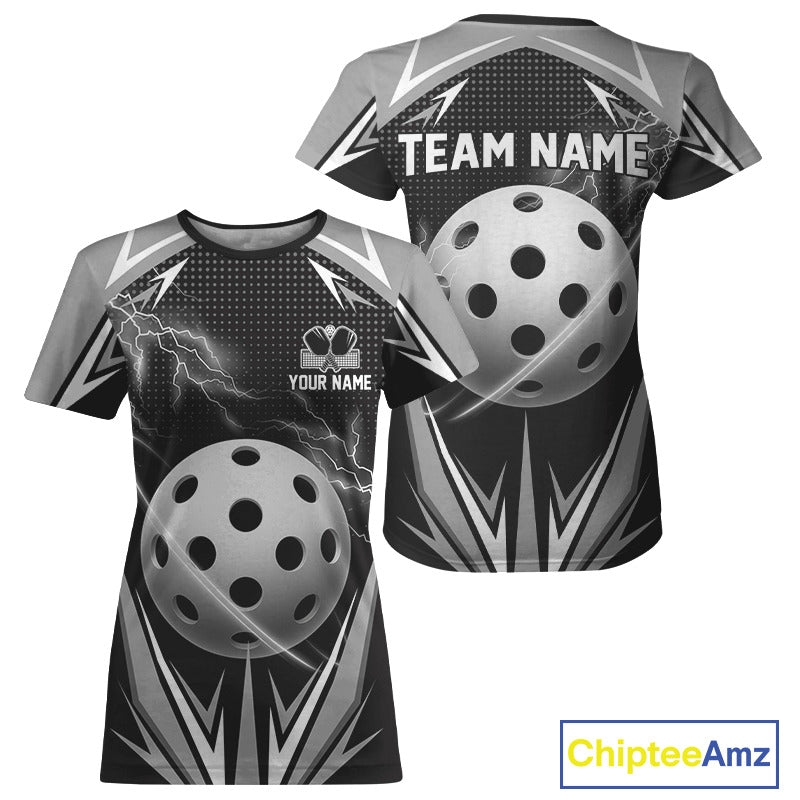 Custom White Thunder Lightning Pickleball Ball T-Shirt For Women Pickleball Team Jersey NYN1481