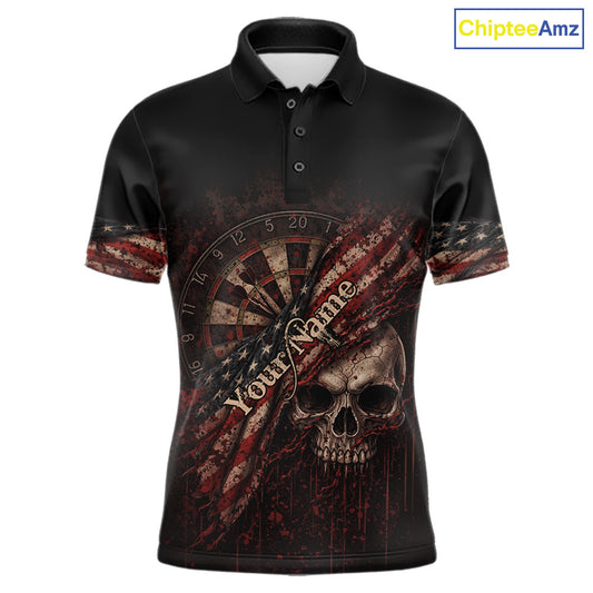 Red Grunge Retro Amercian Flag Dartboard Men Dart Polo Shirt Custom Skull Dart Team Jerseys NYN2542