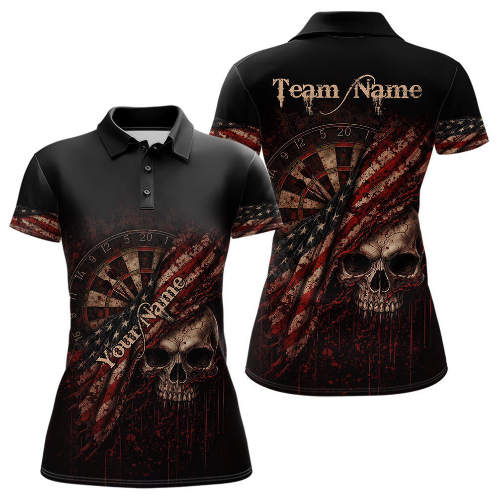 Red Grunge Retro American Flag Dartboard Women Dart Polo Shirt Custom Skull Dart Team Jerseys NYN2542