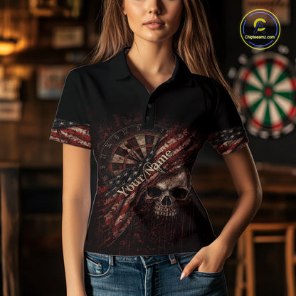 Red Grunge Retro American Flag Dartboard Women Dart Polo Shirt Custom Skull Dart Team Jerseys NYN2542