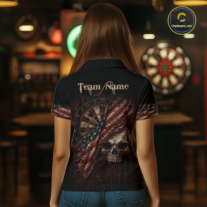 Red Grunge Retro American Flag Dartboard Women Dart Polo Shirt Custom Skull Dart Team Jerseys NYN2542