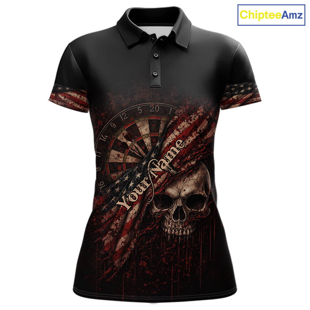 Red Grunge Retro American Flag Dartboard Women Dart Polo Shirt Custom Skull Dart Team Jerseys NYN2542