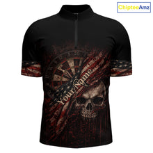 Load image into Gallery viewer, Red Grunge Retro American Flag Dartboard Men Dart 1/4-Zip Shirt Custom Skull Dart Team Jerseys NYN2542
