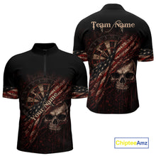 Load image into Gallery viewer, Red Grunge Retro American Flag Dartboard Men Dart 1/4-Zip Shirt Custom Skull Dart Team Jerseys NYN2542
