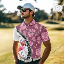 Load image into Gallery viewer, Golfing Flamingo Mens Golf Polo Shirt Custom Pink Pattern Monstera Golf Ball Clothes Shirts NYN2910
