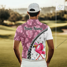 Load image into Gallery viewer, Golfing Flamingo Mens Golf Polo Shirt Custom Pink Pattern Monstera Golf Ball Clothes Shirts NYN2910