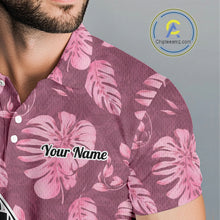 Load image into Gallery viewer, Golfing Flamingo Mens Golf Polo Shirt Custom Pink Pattern Monstera Golf Ball Clothes Shirts NYN2910