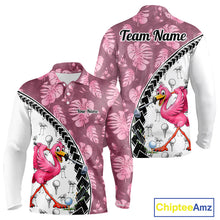 Load image into Gallery viewer, Golfing Flamingo Mens Golf Polo Shirt Custom Pink Pattern Monstera Golf Ball Clothes Shirts NYN2910