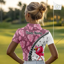 Load image into Gallery viewer, Golfing Flamingo Womens Golf Polo Shirt Custom Pink Pattern Monstera Golf Ball Clothes Shirts NYN2910