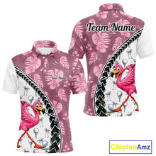 Load image into Gallery viewer, Golfing Flamingo Mens Golf Polo Shirt Custom Pink Pattern Monstera Golf Ball Clothes Shirts NYN2910
