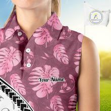 Load image into Gallery viewer, Golfing Flamingo Womens Sleeveless Golf Polo Shirt Custom Pink Pattern Monstera Golf Clothes Shirts NYN2910