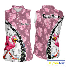 Load image into Gallery viewer, Golfing Flamingo Womens Sleeveless Golf Polo Shirt Custom Pink Pattern Monstera Golf Clothes Shirts NYN2910