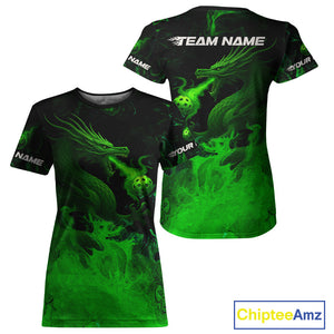 Custom Green Flames Dragon Pickleball Ball T-Shirt For Women Outfits Pickleball Jersey NYN1488