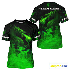 Custom Green Flames Dragon Pickleball Ball T-Shirt For Men Outfits Pickleball Jersey NYN1488