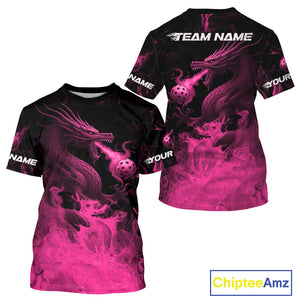 Custom Pink Flames Dragon Pickleball Ball T-Shirt For Men Outfits Pickleball Jersey NYN1489