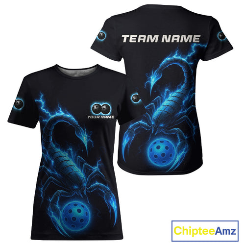 Custom Lightning Blue Ball Scorpion Pickleball T-Shirt For Women Outfits Pickleball Jersey NYN1491