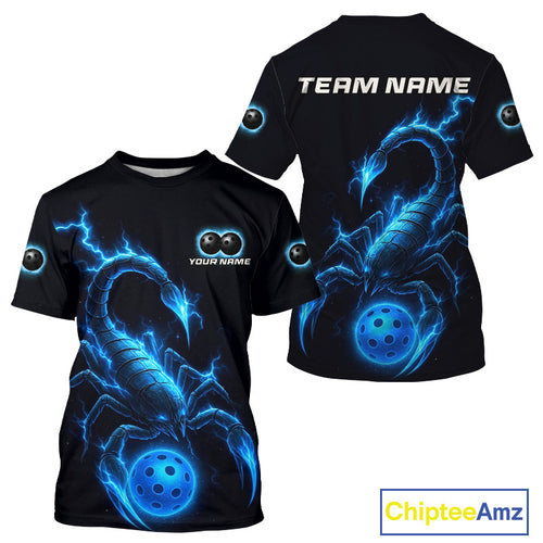 Custom Lightning Blue Ball Scorpion Pickleball T-Shirt For Men Outfits Pickleball Jersey NYN1491