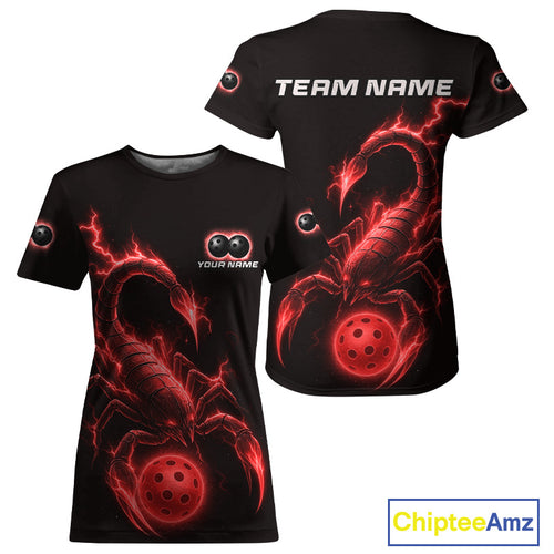 Custom Lightning Red Ball Scorpion Pickleball T-Shirt For Women Outfits Pickleball Jersey NYN1492