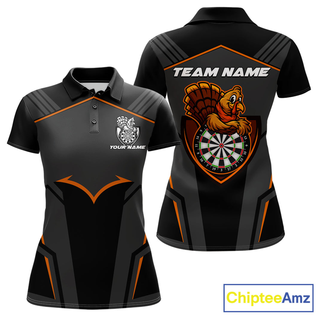 Custom Orange Turkey Autumn Funny Dart Polo Shirt For Women Thanksgiving Dart Team Jersey NYN1498