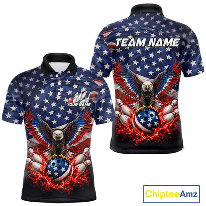 Personalized US Flag Eagle Bowling Polo 1/4-Zip Shirt For Men Custom Name Patriotic Bowling Team Jersey NYN4602