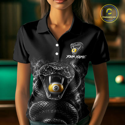 Grey Smokes Cobra Billiard Pool Jersey Polo & 1/4-Zip Custom Cobra 9 Ball Billiard Shirt For Women NYN4603