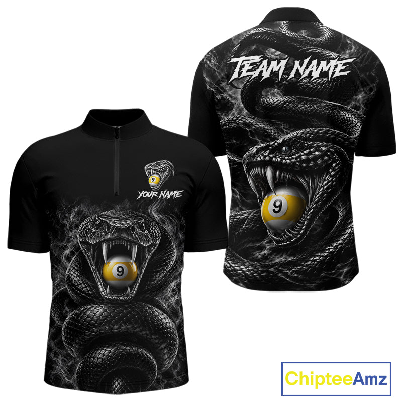 Grey Smokes Cobra Billiard Pool Jersey Polo & 1/4-Zip Custom Cobra 9 Ball Billiard Shirt For Men NYN4603