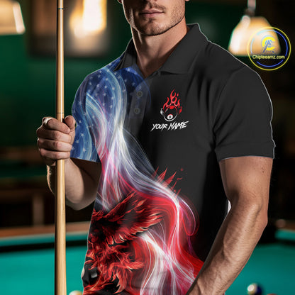 Red Flames Eagle Pool 8 Ball Men's Billiard Shirt Custom US Flag Smoke Billiard League Attire NYN2547