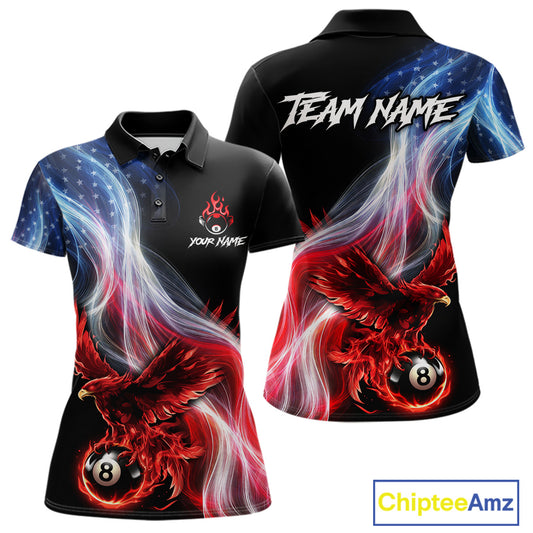 Red Flames Eagle Pool 8 Ball Women's Billiard Shirt Custom US Flag Smoke Billiard League Attire NYN2547
