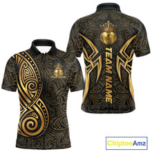 Load image into Gallery viewer, Black And Gold Crown Bowling Ball Polo &amp; 1/4-Zip Shirts For Men Custom Tribal Bowling Team Jerseys NYN3124