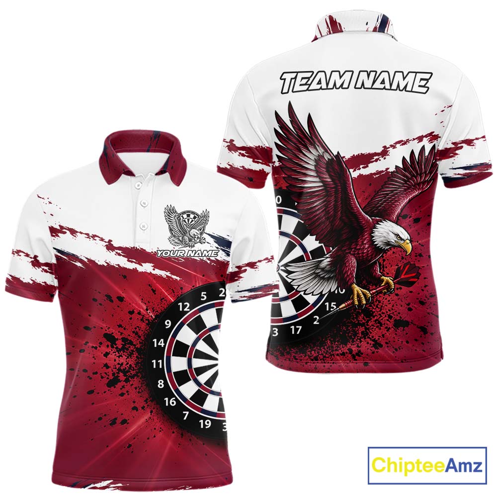 White Maroon Splatter Darts Shirt Eagle Darts Polo 1/4 Zip For Men Custom Darts Jersey Darts Team Gift NYN4953