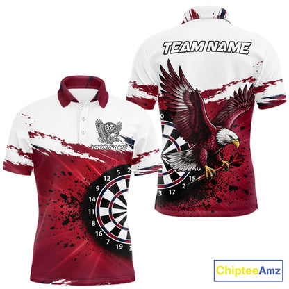 White Maroon Splatter Darts Shirt Eagle Darts Polo 1/4 Zip For Men Custom Darts Jersey Darts Team Gift NYN4953