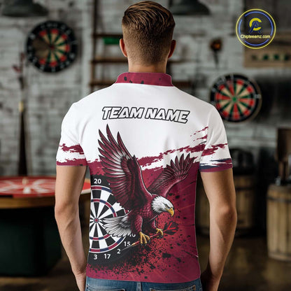 White Maroon Splatter Darts Shirt Eagle Darts Polo 1/4 Zip For Men Custom Darts Jersey Darts Team Gift NYN4953