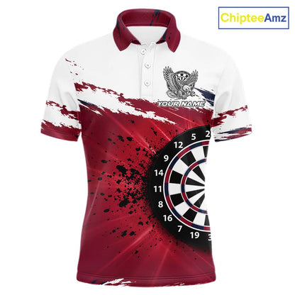 White Maroon Splatter Darts Shirt Eagle Darts Polo 1/4 Zip For Men Custom Darts Jersey Darts Team Gift NYN4953