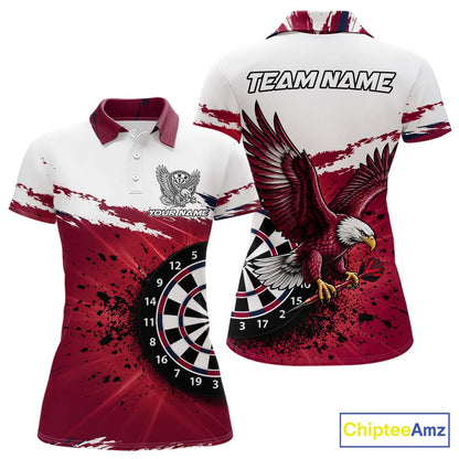 White Maroon Splatter Darts Shirt Eagle Darts Polo 1/4 Zip For Women Custom Darts Jersey Darts Team Gift NYN4953