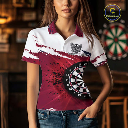 White Maroon Splatter Darts Shirt Eagle Darts Polo 1/4 Zip For Women Custom Darts Jersey Darts Team Gift NYN4953