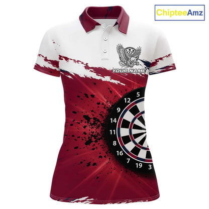 White Maroon Splatter Darts Shirt Eagle Darts Polo 1/4 Zip For Women Custom Darts Jersey Darts Team Gift NYN4953