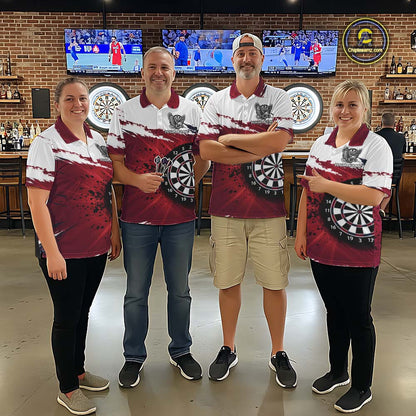 White Maroon Splatter Darts Shirt Eagle Darts Polo 1/4 Zip For Women Custom Darts Jersey Darts Team Gift NYN4953