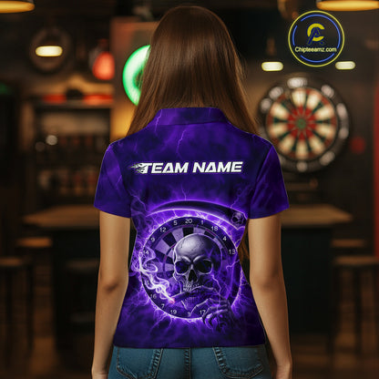 Smoking Purple Flames Skull Darts Custom Women Polo Dart Jerseys Thunder Dart League Shirt NYN2050